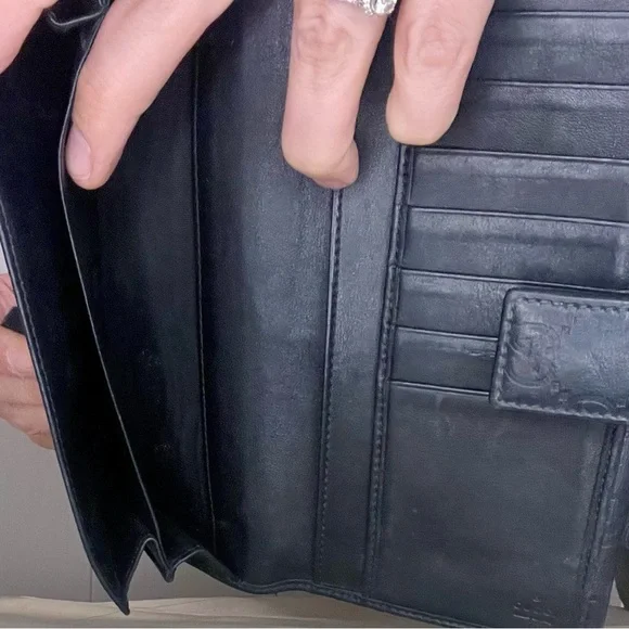 Gucci black leather GG Guccissima logo metal bar plate long wallet - Picture 7 of 10